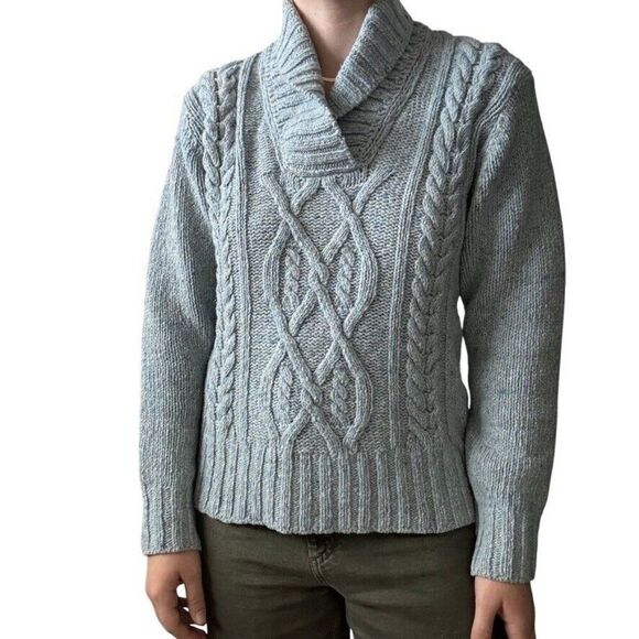 Islander Womens Light Blue Donegal Merino Wool Cashmere Cowl Neck Irish Sweater - Picture 1 of 6